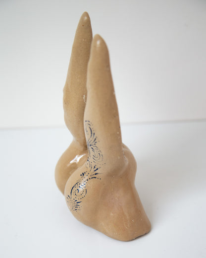 Nude booty with bunny ears, ceramic glazed handmade sculpture with handpainted ornament