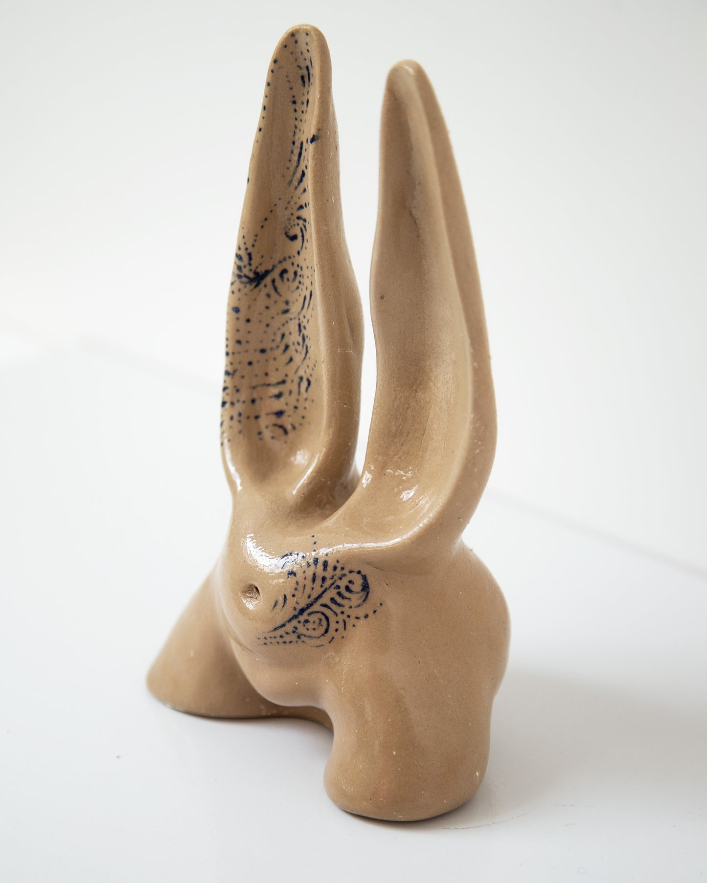 Nude booty with bunny ears, ceramic glazed handmade sculpture with handpainted ornament
