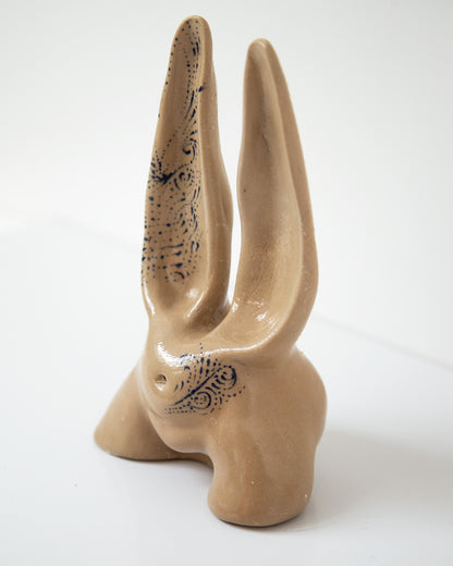 Nude booty with bunny ears, ceramic glazed handmade sculpture with handpainted ornament