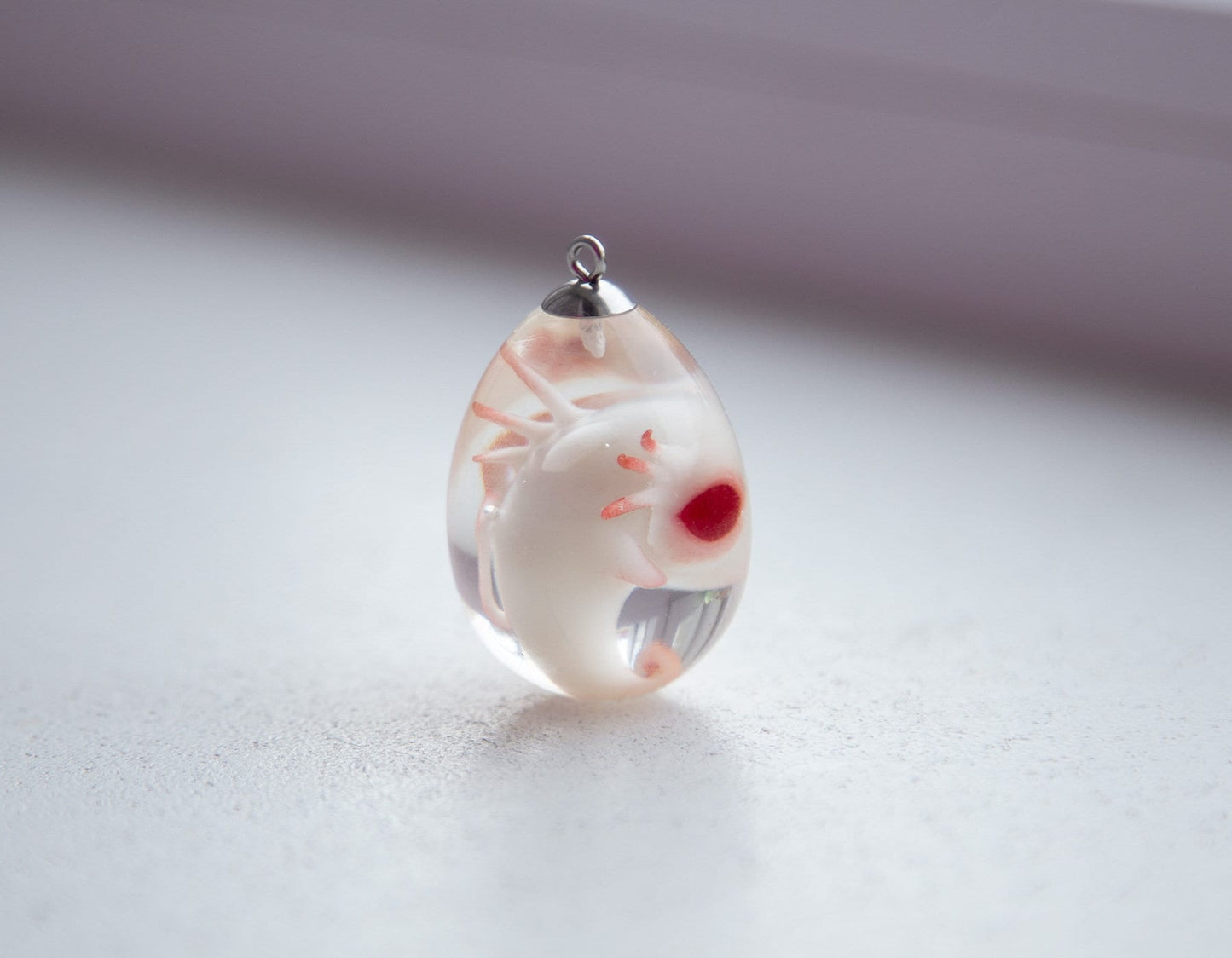 Axolotl fetus embryo jewelry by CocoonToy. Polymer clay and resin pendant. Weird figurine necklace. Creepy art baby hideous monster pendant