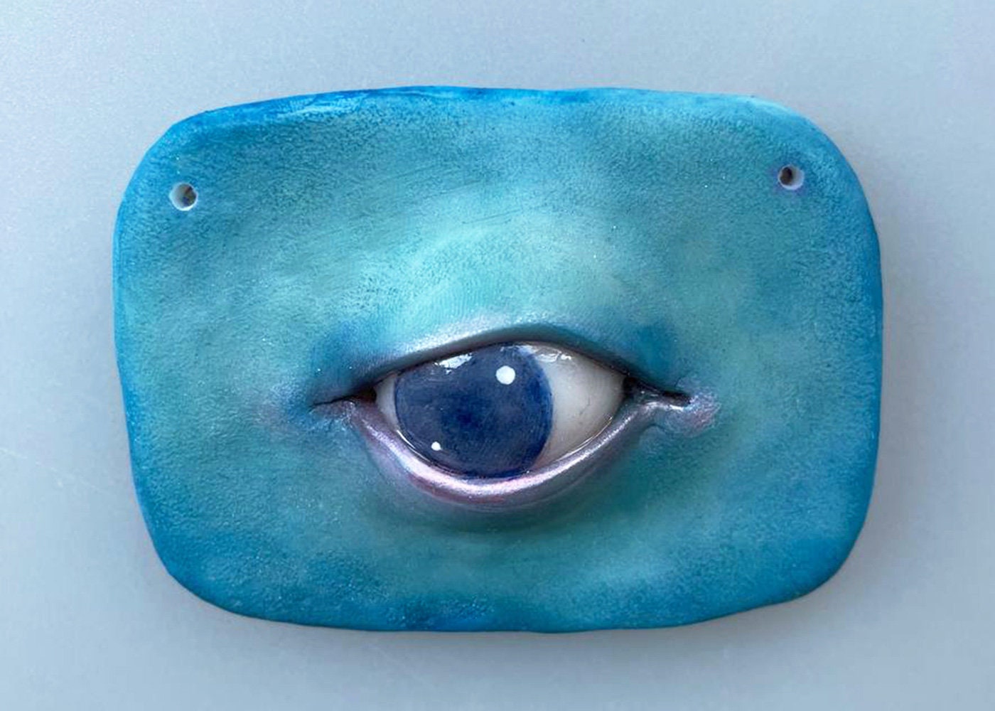 Light blue evil eye hanging wall decor, weird stuff, affordable art gift from ukranian artist