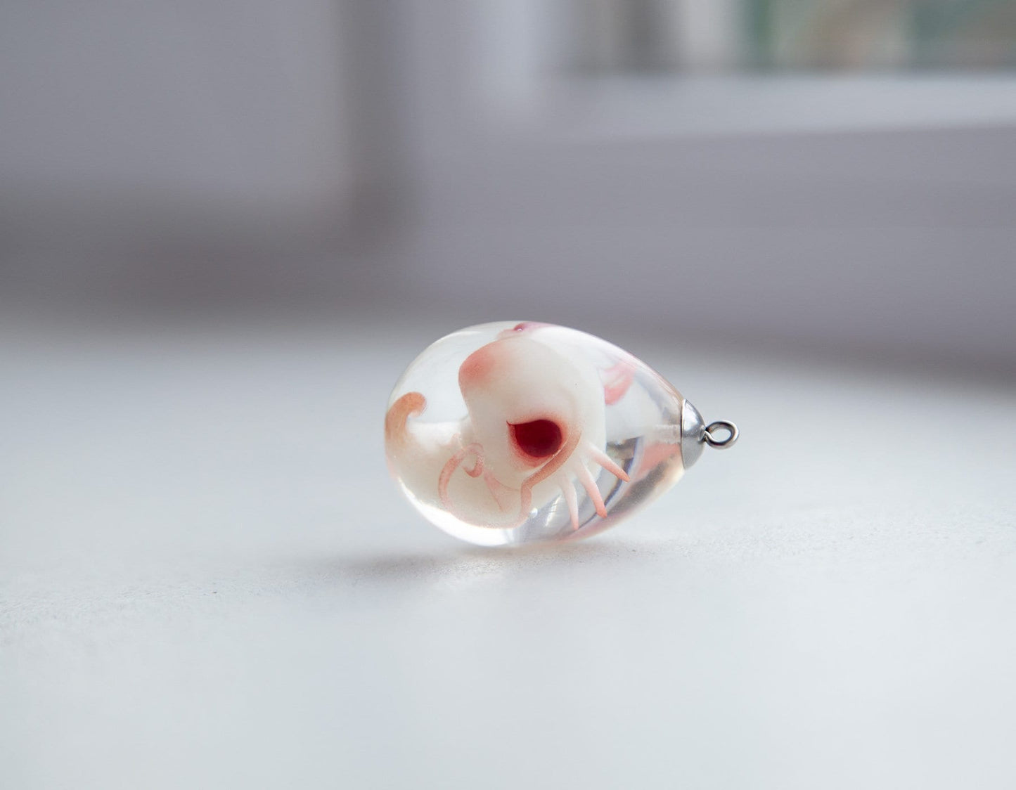 Axolotl fetus embryo jewelry by CocoonToy. Polymer clay and resin pendant. Weird figurine necklace. Creepy art baby hideous monster pendant