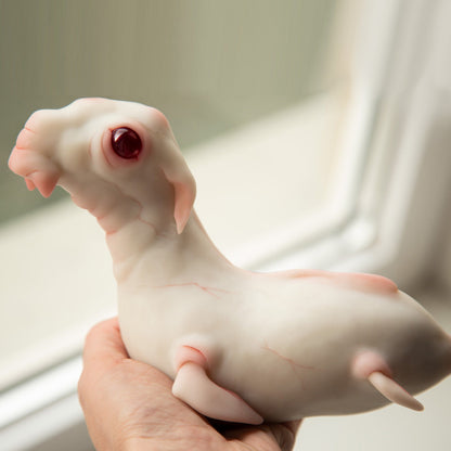 Nessie loch ness cryptid figurine, ooak weird sculpture of mythical creature with albino eyes in anime style