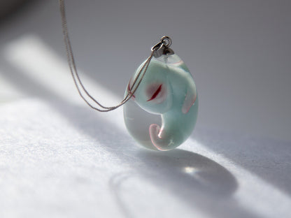 OOAK blue baby alien creepy cute handmade pendant. Fantasy necklace figurines jewelry for alien lovers!