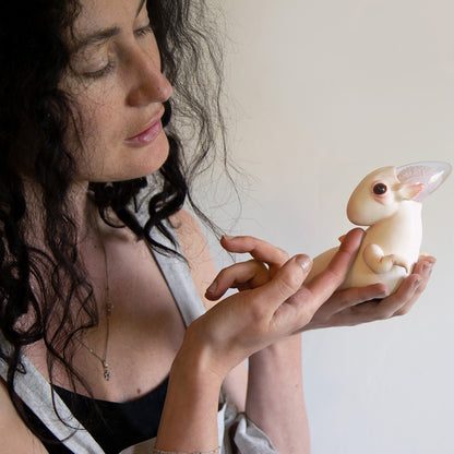 Baby alien weird sea horse sculpture art doll,  cute figurine with albino eyes in anime style