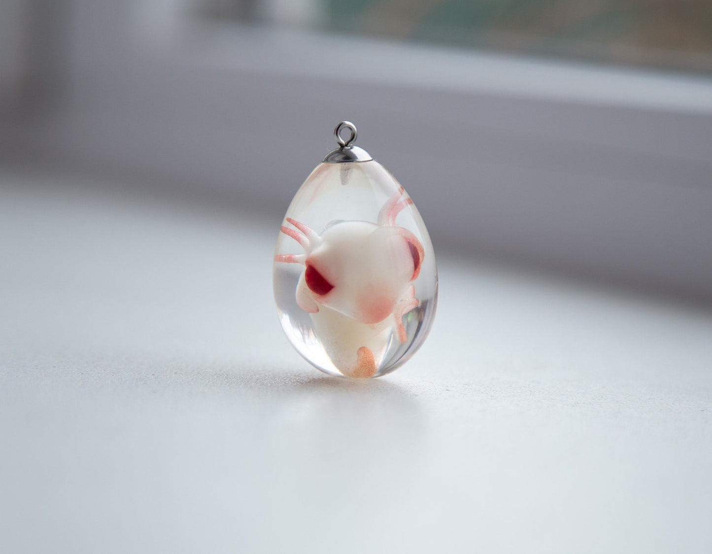 Axolotl fetus embryo jewelry by CocoonToy. Polymer clay and resin pendant. Weird figurine necklace. Creepy art baby hideous monster pendant