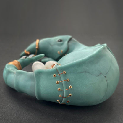 Strange ooak creepy alien doll with eggs, fantastic imaginary dragon like beast