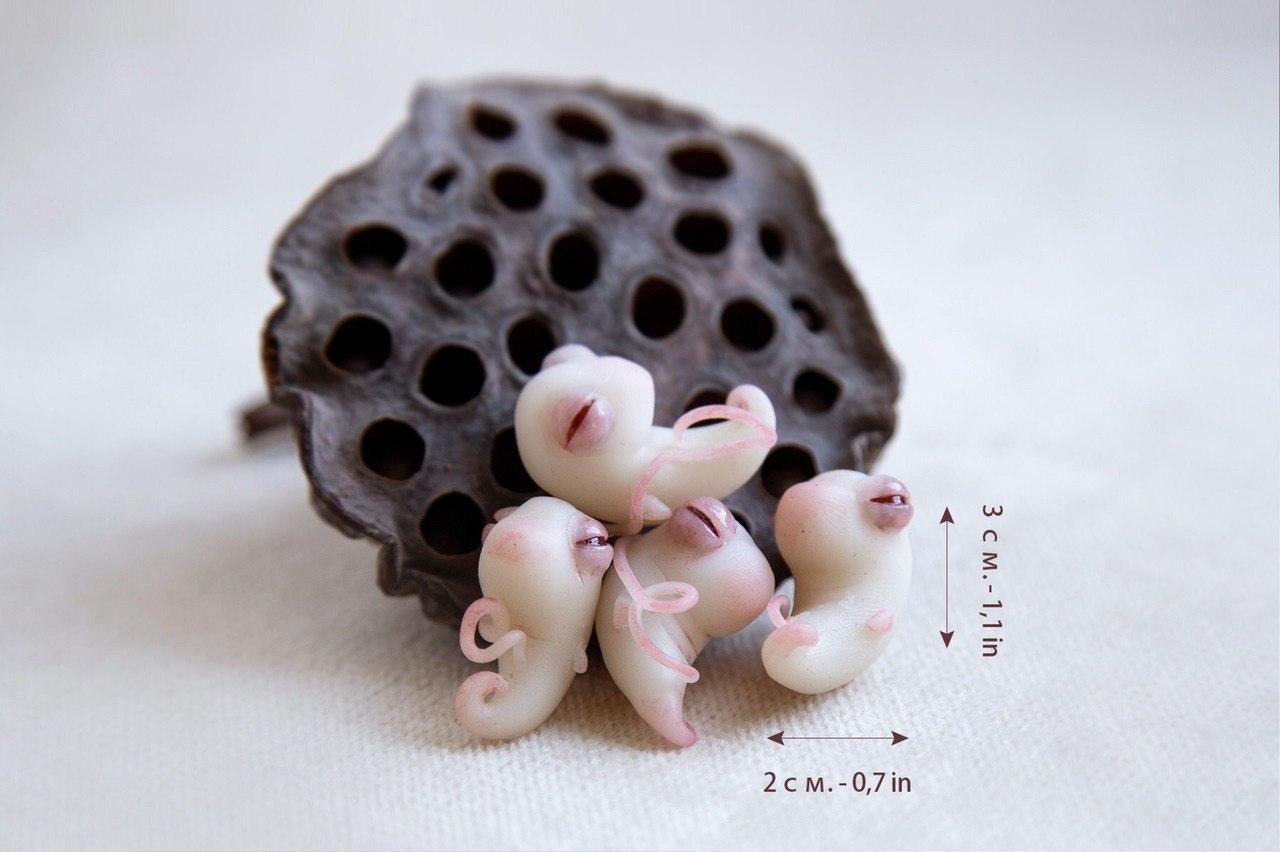 Baby Dragon embryo sculpture by CocoonToy. Polymer clay fantasy spawn fetus.