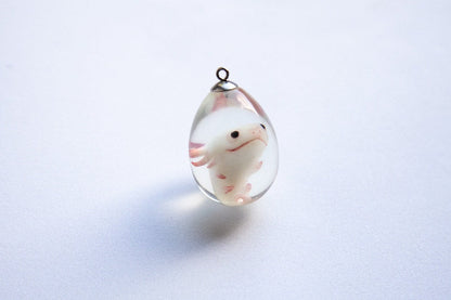 OOAK Axolotl in cute handmade pendant. Fantasy necklace figurines jewelry for axolotl lovers!