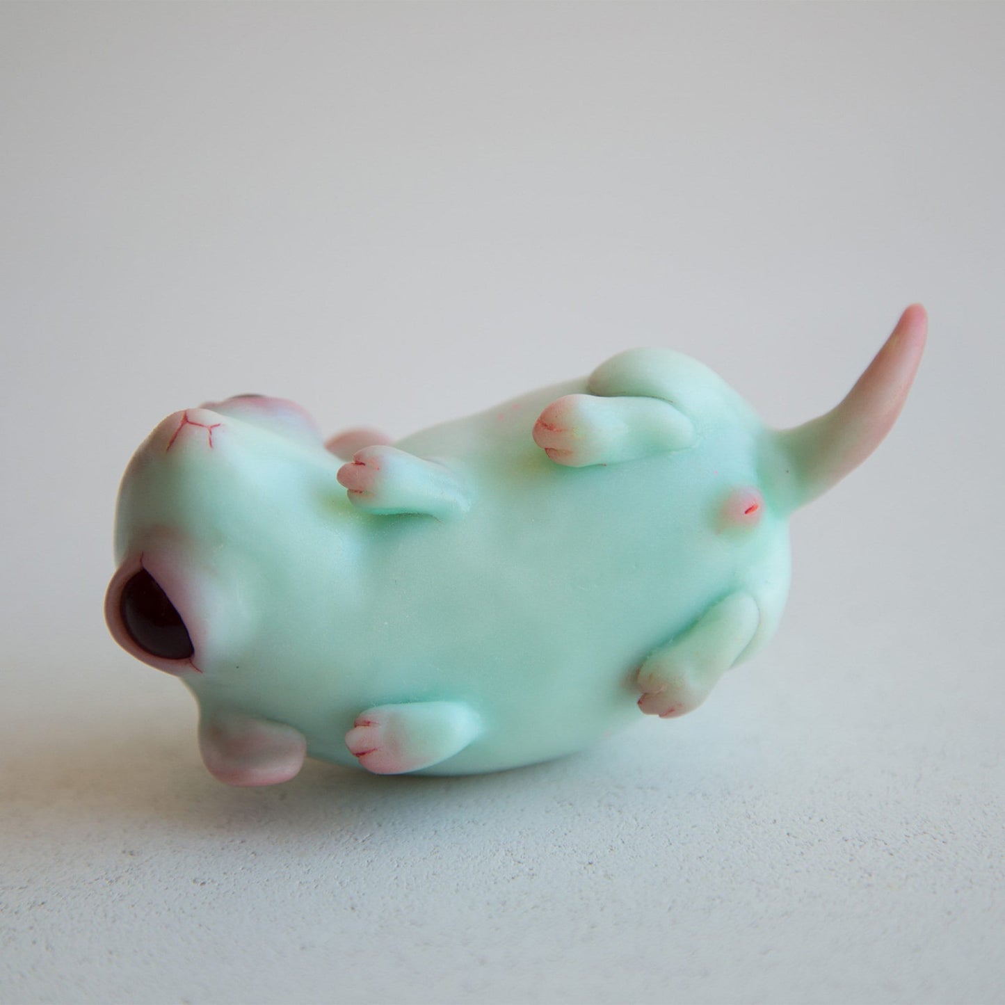 Turquoise weird sculpture of cute sad face minnie mouse, miniature mice, strange ooak creepy figurine