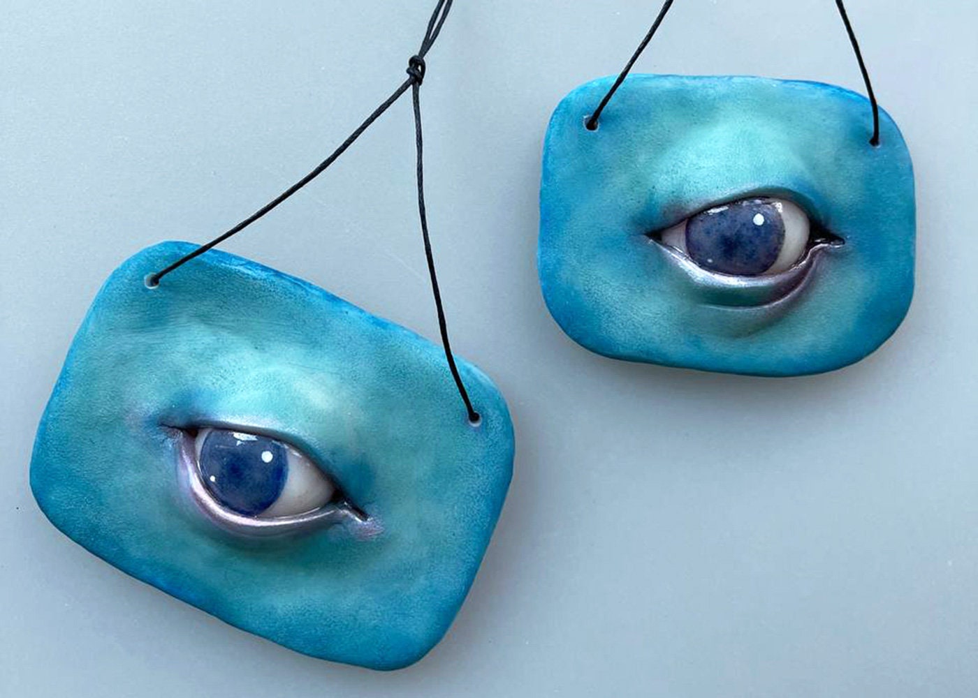 Light blue evil eye hanging wall decor, weird stuff, affordable art gift from ukranian artist