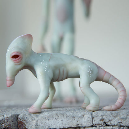 Roswell New Mexico cryptid alien with his pet,art doll cryptid gift, area 51 miniature sculpture