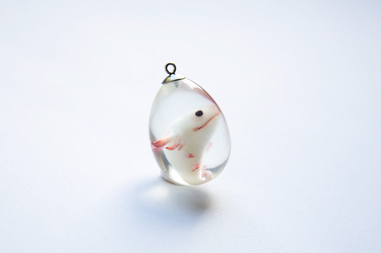 OOAK weird Axolotl in creepy cute handmade pendant. Fantasy cryptid necklace figurines jewelry for axolotl lovers!