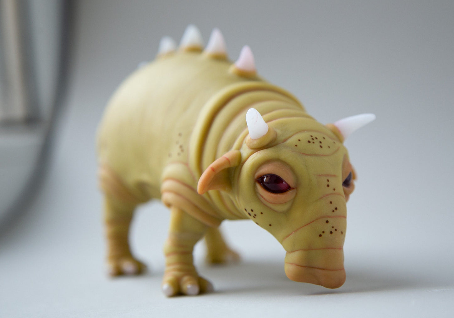 Fantastic planet alien lifeform figurine, imaginary warthog boaranimal doll polymer clay statue