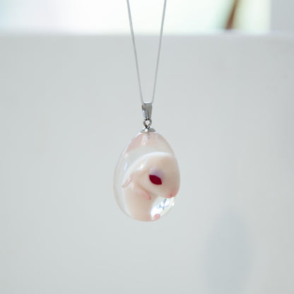 Baby Rabbit in egg pendant. Embryo horror jewelry, necklace with cute rabbit inside