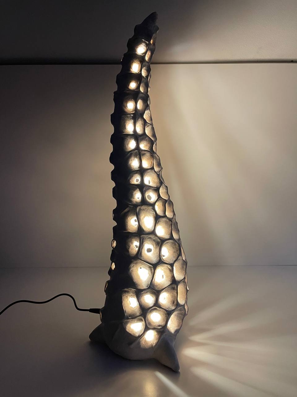 Organic ceramic sculptural lamp creating soft atmospheric lighting